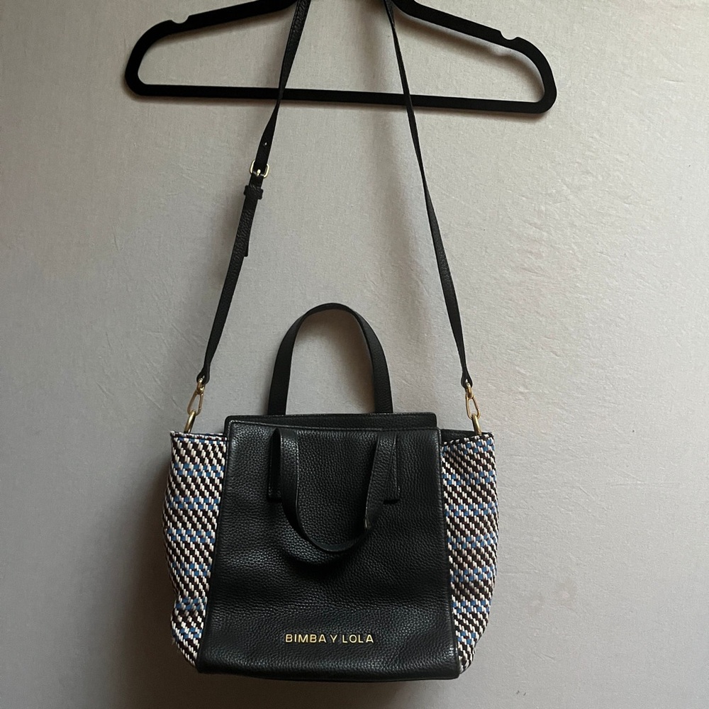 Bimba y Lola black leather woven side panel tote shoulder bag - Picture 8 of 15
